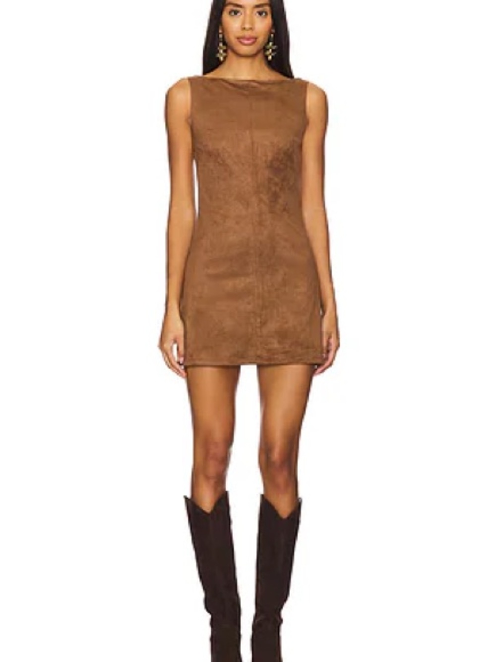 Sincerely Jules Brown Suede-Look Sleeveless Mini Dress